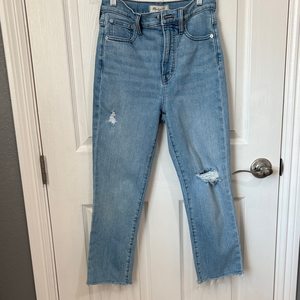 Madewell Light Blue Distressed Straight Leg Jeans